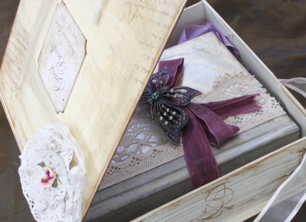 Wedding Guest Book Keepsake Box in Vintage Shabby Chic style - Custom