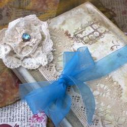 Wedding Guestbook - Teal and rose pink in vintage shabby chic - Custom